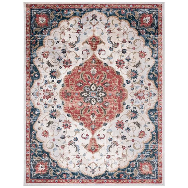 Rosewood 9 ft. x 12 ft. Ivory/Red Medallion Ornate Border Area Rug