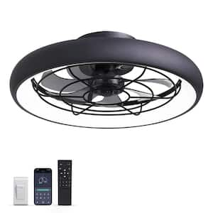 20 in. Indoor LED Black Flush Mount Ceiling Fan with Light Dimmable for Bedroom Lighting APP Remote Control