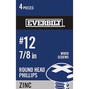 #12 x 7/8 in. Phillips Round Head Zinc Plated Wood Screw (4-Pack)