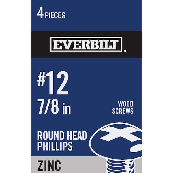 Everbilt #12 x 7/8 in. Phillips Round Head Zinc Plated Wood Screw (4-Pack)