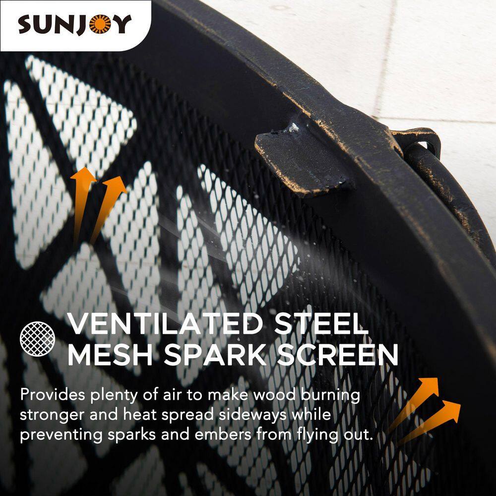 30 Inch Black Steel Outdoor Fire Pit with Spark Screen and Poker