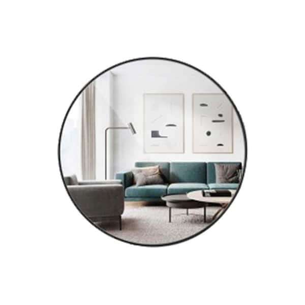Unbranded 32 in. W x 32 in. H Small Round Aluminium Framed Anti- Fog Wall Bathroom Vanity Mirror in Black