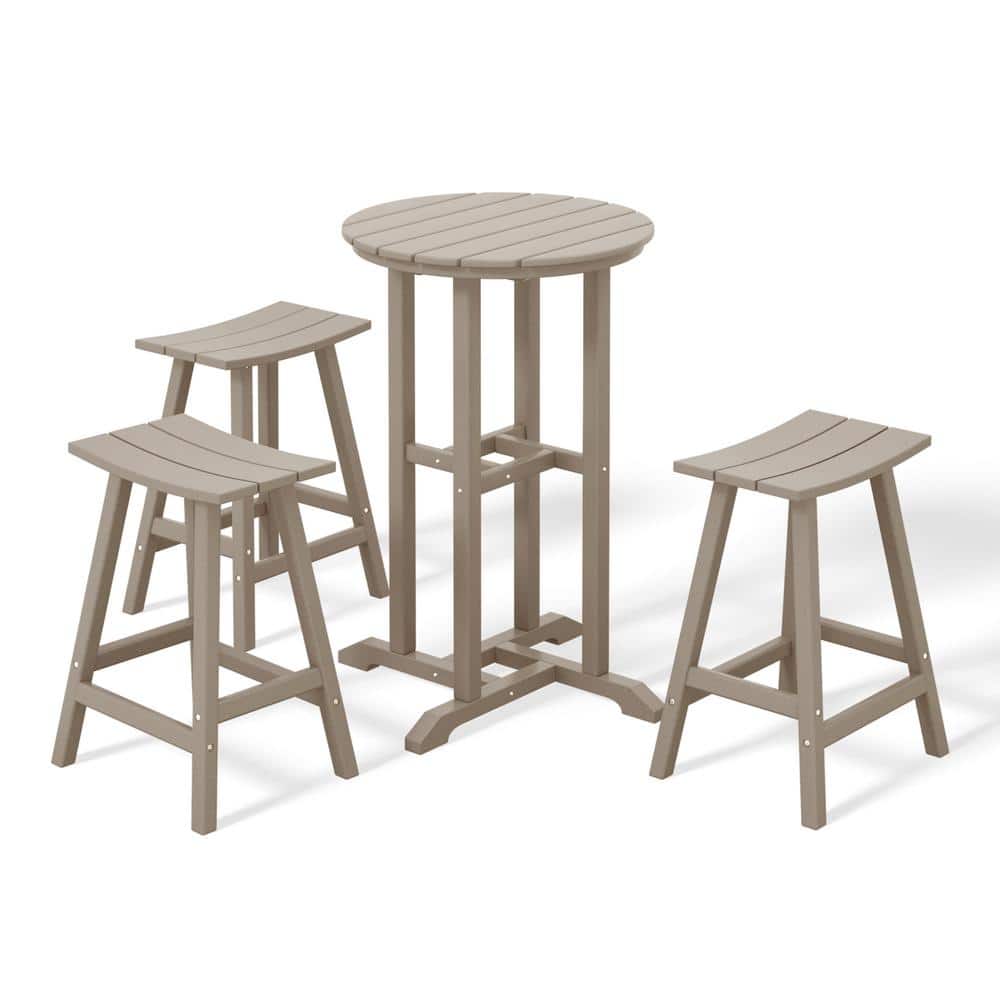 Laguna 4-Piece HDPE Weather Resistant Outdoor Patio Counter Height Bistro Set with Saddle Seat Barstools, Weathered Wood price history on PriceWatchPro