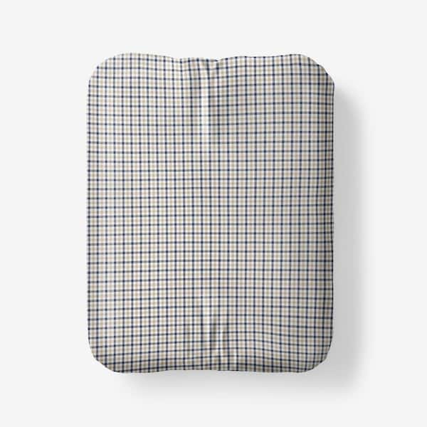 Company Cotton Mini Check Yarn-Dyed White Multi Cotton Percale Full Fitted Sheet