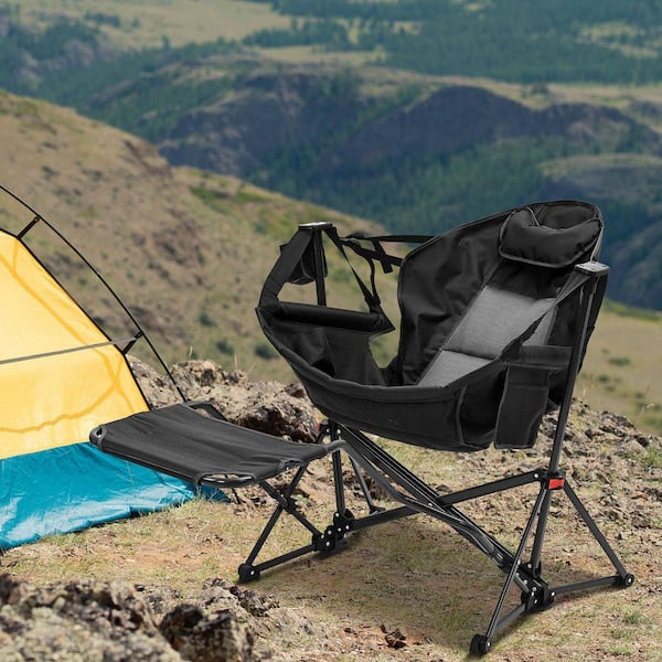 テーブル・チェア・ハンモック CAMPGEEKS Bridge-top Hammock Camping Chair Black Mesh Fabric Chair with Retractable