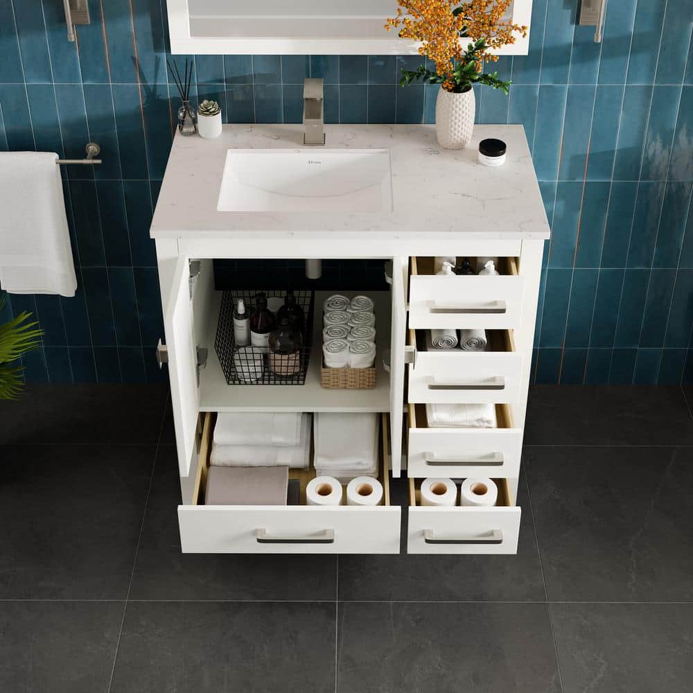 White 36" Freestanding Bathroom Vanity with Quartz Top