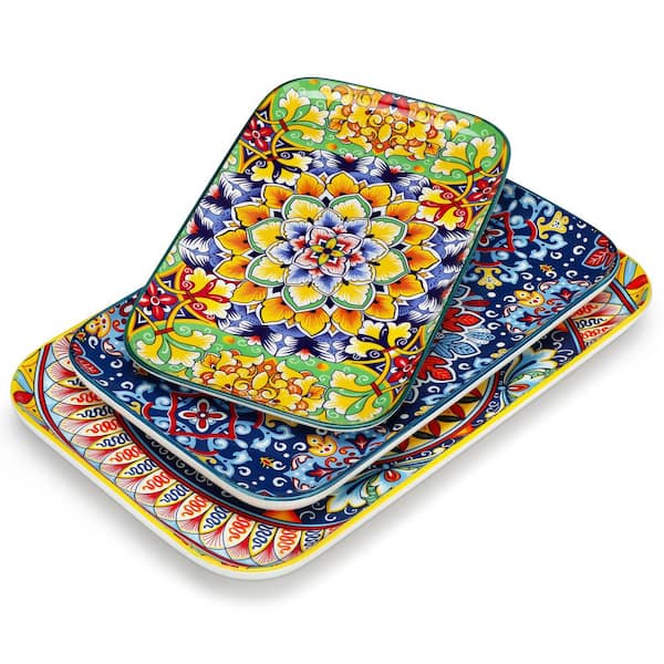 3-Piece Assorted Colors Porcelain Sushi Plates Set Rectangular Serving Plate for Sushi Dessert Salad Appetizer