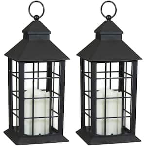 Fairfax 12 in. Black Battery-Powered LED Candle Indoor Lantern (2-Pack)