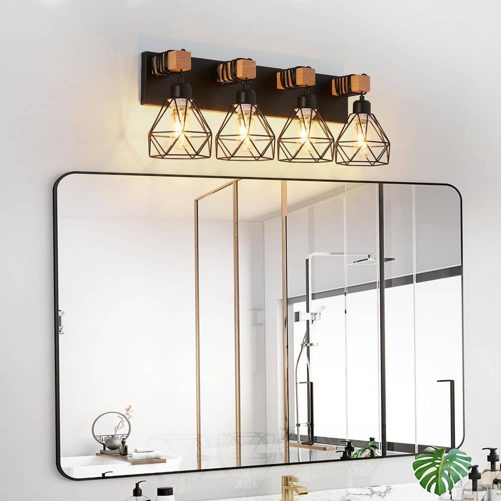 24 in. 4-Light Modern Geometric Black Vanity Light Fixture for Bathroom, Bedroom, Living Room (Bulb Not Included) price history on PriceWatchPro