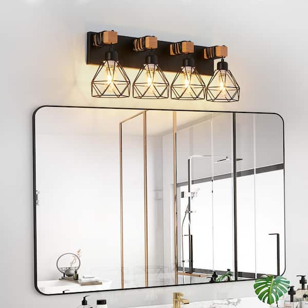 24 in. 4-Light Modern Geometric Black Vanity Light Fixture for Bathroom, Bedroom, Living Room (Bulb Not Included)