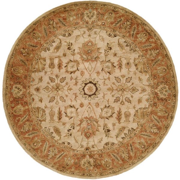 Ivory/Peach 8 ft. Round Area Rug