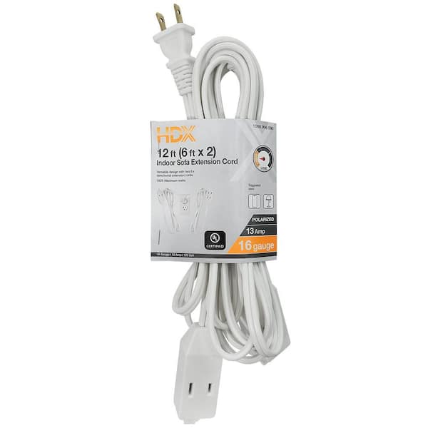 HDX 12ft. 16/2 Light Duty Indoor Multi-Outlet Extension Cord with Twin Ends, White