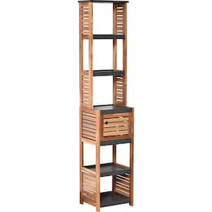 Elements 15.3 in. W x 11.12 in. D x 67 in. H Wood Gray Acacia Freestanding Tower Linen Cabinet with 1 Door 5 Shelves