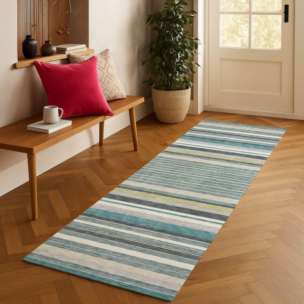 Chantille Machine Washable Indoor/Outdoor Abstract ACN2330 Teal 2 ft. 3 in. x 7 ft. 6 in. Runner Rug