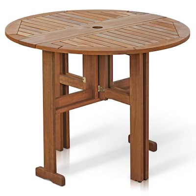 Umbrella Hole Wood Patio Tables, Round Wooden Outdoor Dining Table With Umbrella Hole