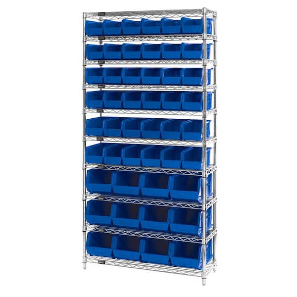 Giant Open Hopper 36 in. x 14 in. x 74 in. Wire Chrome Heavy-Duty 10-Tier Industrial Shelving Unit