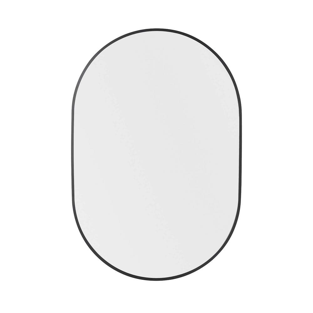 24 in. W x 42 in. H Oval Framed Wall Bathroom Vanity Mirror in Black