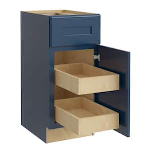 Newport Blue Painted Plywood Shaker Assembled Base Kitchen Cabinet 2 ROT Soft Close Right 15 in W x 24 in D x 34.5 in H