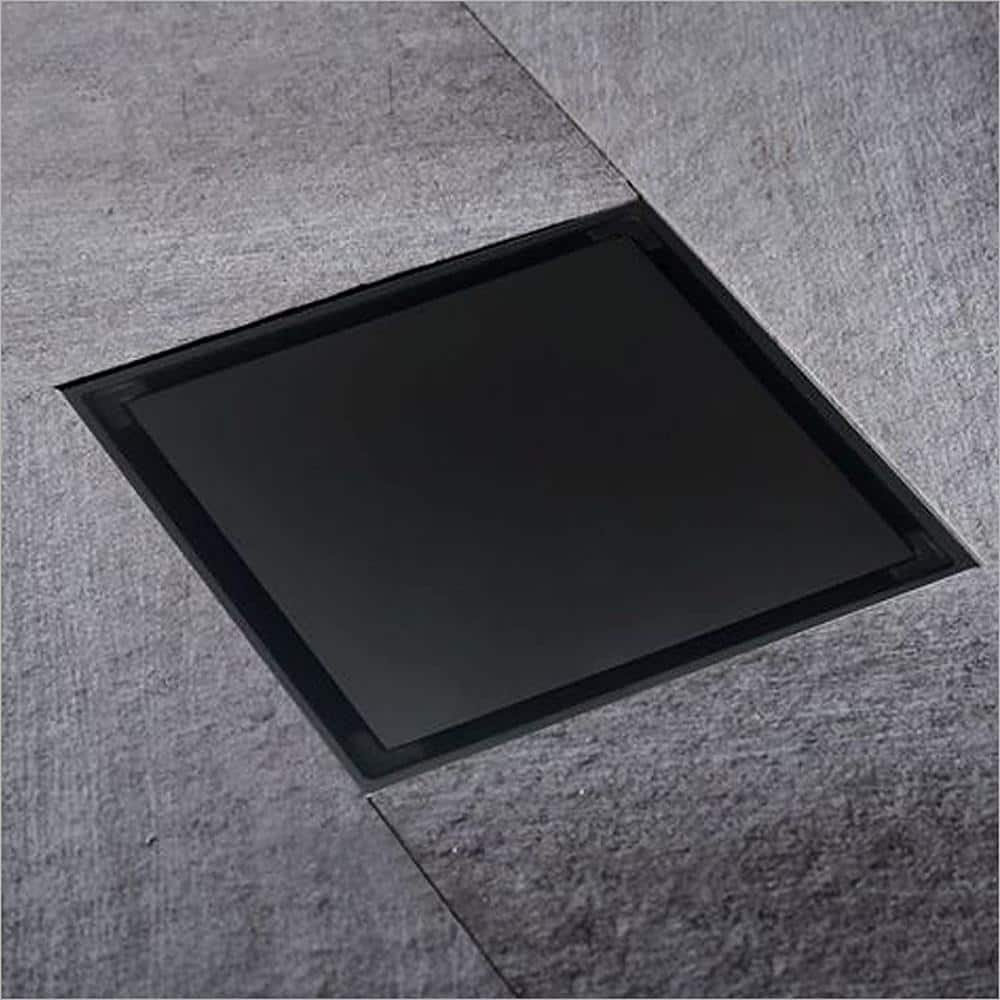 Matte Black 6-Inch Square Stainless Steel Shower Drain Cover with Hair Strainer