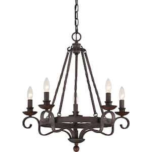 Noble 5-Light Rustic Black Candle-Style Chandelier