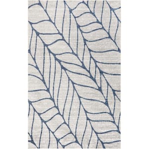Boyce Contemporary Leaves Blue 4 ft. x 6 ft. Area Rug