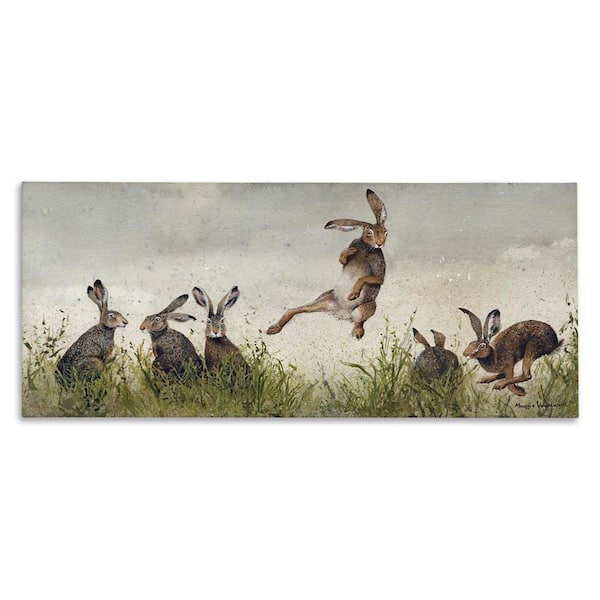 Jumping Hares in Wild by Maggie Vandewalle Unframed Graphic Art Print Animal 40 in. x 17 in.