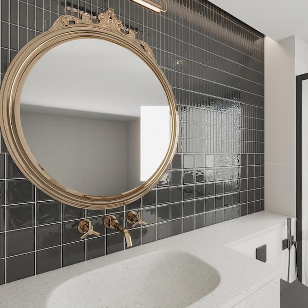 Spanish Lineas Ceramic 8"x 8"x 8mm Wall Tile Case - Midnight Black (25 PCS, 11 Sq. Ft.)