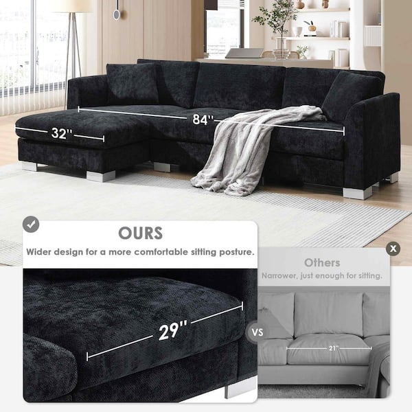 Polibi 96 in. Square Arm Chenille Sectional Sofa with 2-Free