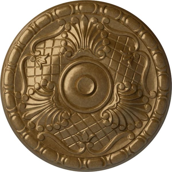 Ekena Millwork 15-3/4 in. x 5/8 in. Amelia Urethane Ceiling Medallion (Fits Canopies upto 4-1/8 in.), Pale Gold