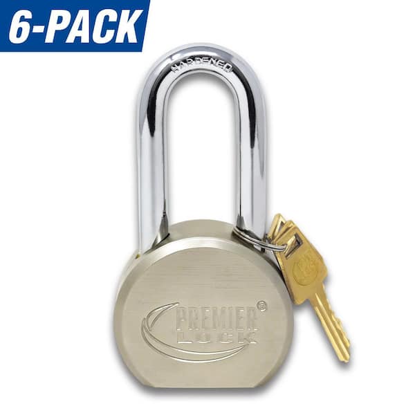 2-5/8 in. Premier Solid Steel Commercial Gate Keyed Padlock with Long Shackle and 18 Keys Total (6-Pack, Keyed Alike)