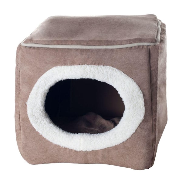 PAW Small Coffee Cozy Cave Enclosed Cube Pet Bed