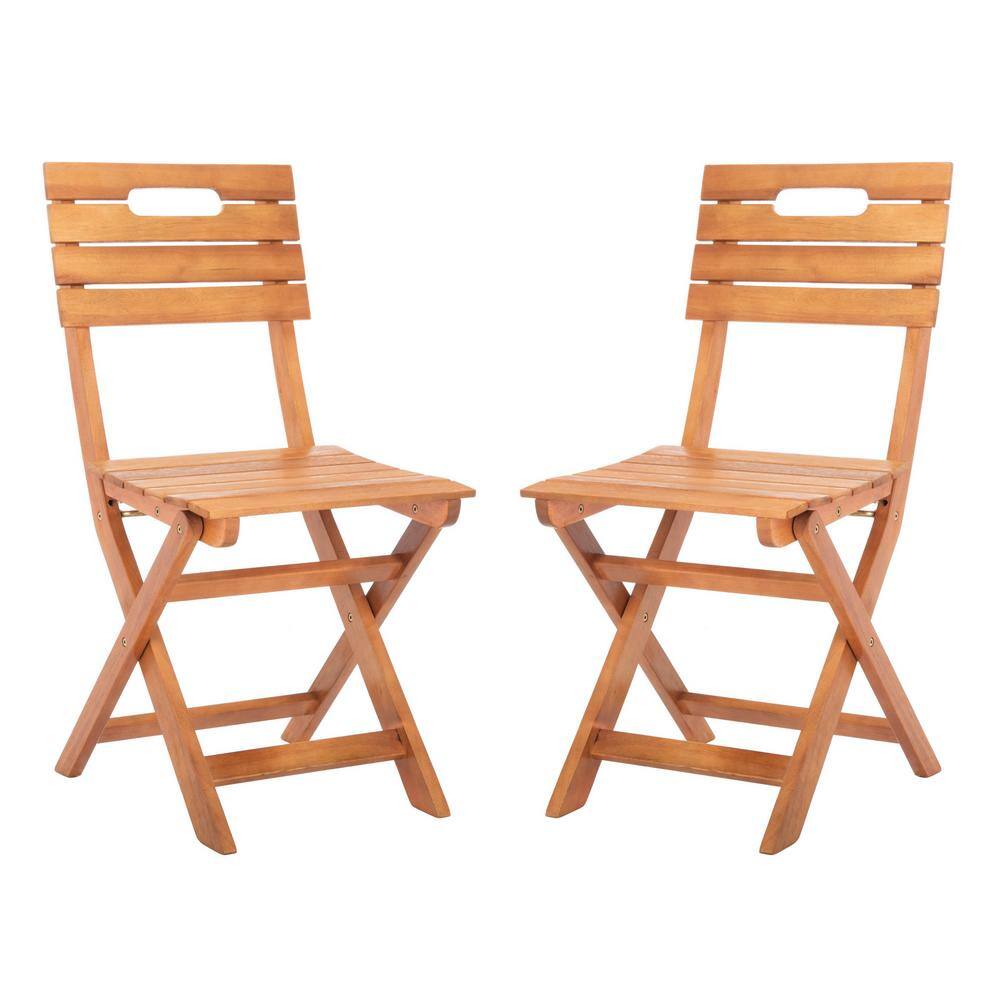 Natural Brown Eucalyptus Wood Folding Side Chairs, Set of 2