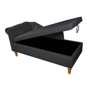 58.26 in. W x 27.9 in. D x 28.3 in. H Black Linen Cabinet with Velvet Upholstered Chaise Lounge and Pillow