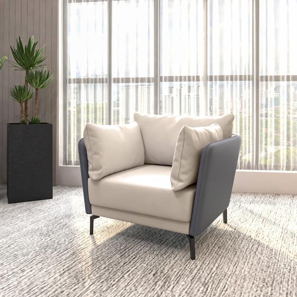 Leisuremod Luxify Single-Seater Sofa in Leather with Steel Legs Modern Accent Arm Chair and Foam-Filled Seat in Grey