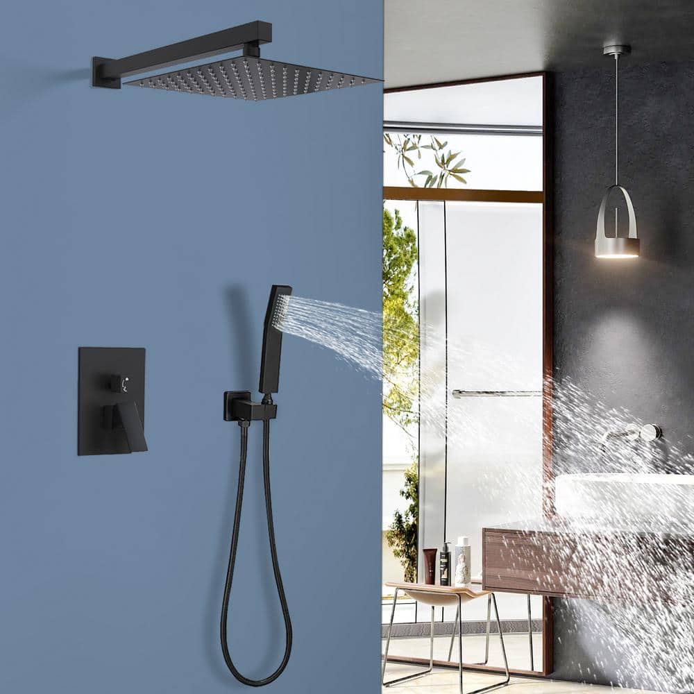 Large Matte Black Stainless Steel Square Wall Mounted Shower System