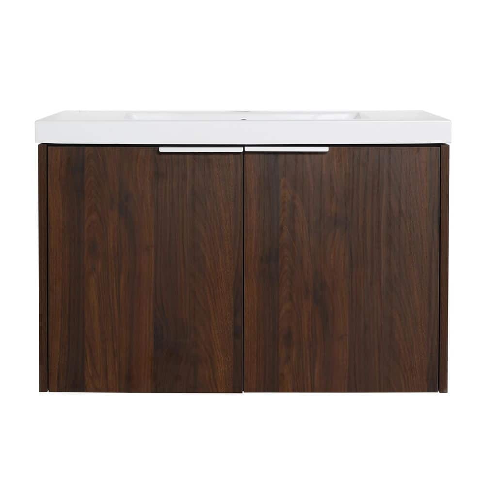 30 in. W x 18.13 in. D x 19.31 in. H Floating Bath Vanity in Brown with Whi