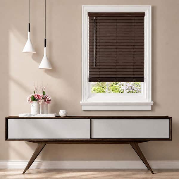 White Cordless 2 in. Embossed Faux Wood Blind 52 in. W x 72 in. L