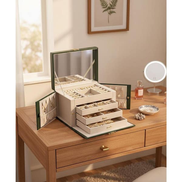 4-Tier Jewelry Organizer with Lock, Mirror Jewelry Box for Earring