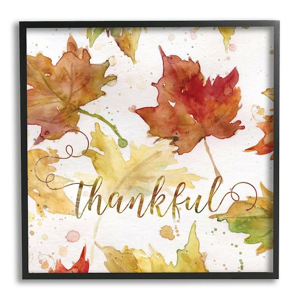 Stupell Industries Thankful Fall Leaves by Carol Robinson 1 Piece Framed Graphic Print Typography Poster Art Print 12 in. x 12 in.