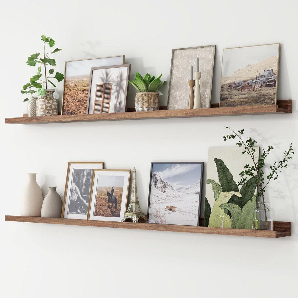 56 in. W x 4.7 in. D Walnut Decorative Wall Shelf (Set-2) TG-D6