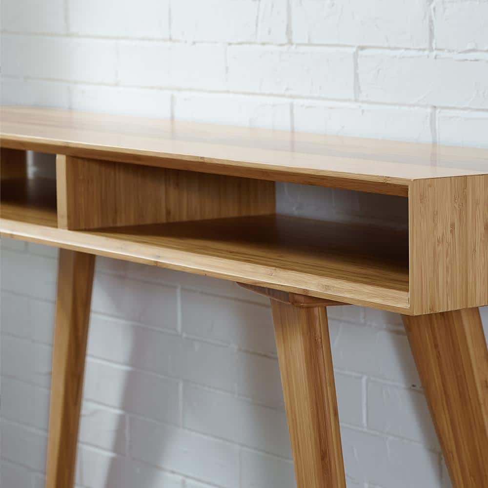 Caramelized Bamboo Console Table with Storage Cubbies