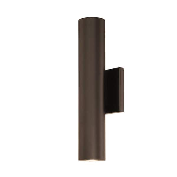 Caliber 14 in. Bronze Integrated LED Up & Down Outdoor Cylinder Wall Sconce, 3000K