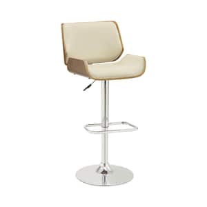 32 in. Cream and Brown Low Back Metal Frame Bar Height stool with Leather Seat