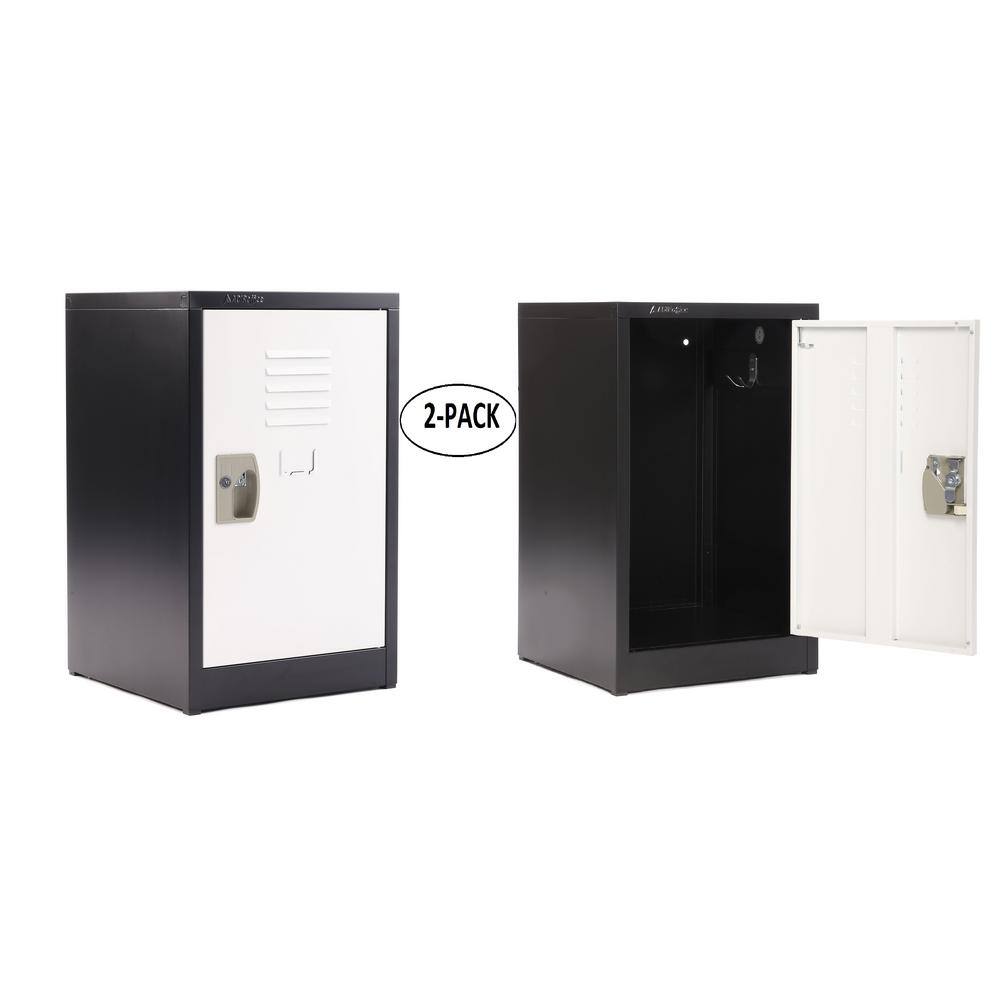 24" Black and White Steel Freestanding Office Lockers, Set of 2