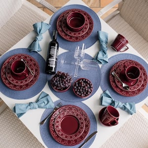 Mendi Maroon Red 16-Piece Casual Maroon Red Earthenware Dinnerware Set (Service for 4)