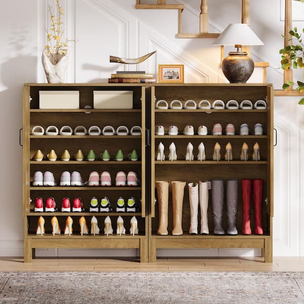 Lauren 43 in. H Wooden Brown Shoe Storage Cabinet Freestanding 20 Pairs 6-Tier Racks Organizer Adjustable Shelves