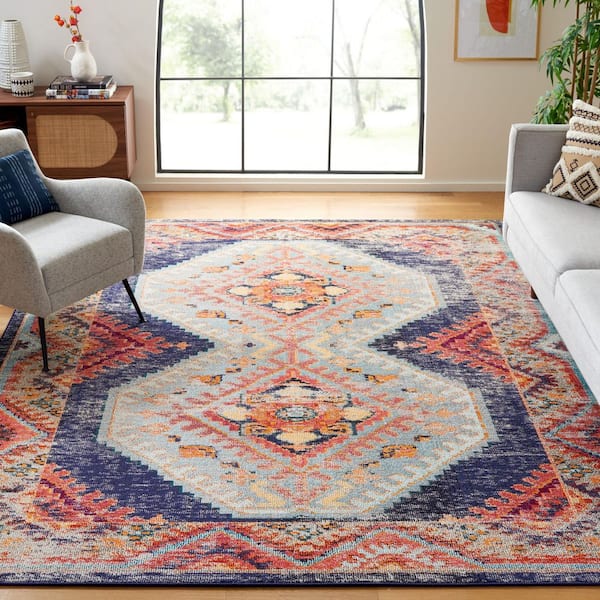 Monaco 9 ft. x 12 ft. Rust/Multi Distressed Geometric Area Rug