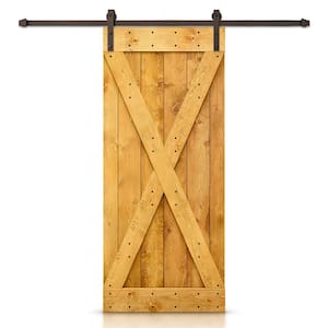 Distressed X Series 20 in. x 84 in. Colonial Maple Stained DIY Wood Interior Sliding Barn Door with Hardware Kit