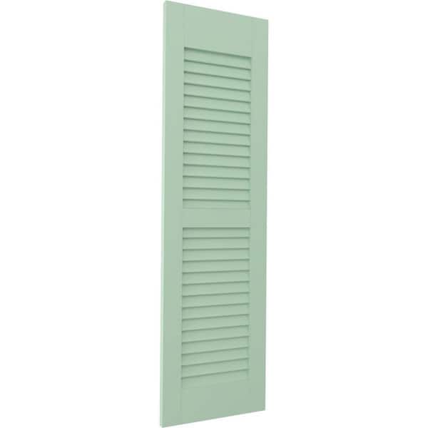 Ekena Millwork 18 in. W x 51 in. H Americraft 2-Equal Louver Exterior Real Wood Shutters Pair in Seaglass