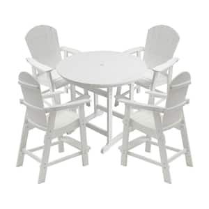 White 5-Piece Round Outdoor Plastic Dining Bar Set 4-Bar Chair Plus 1-Bar Table
